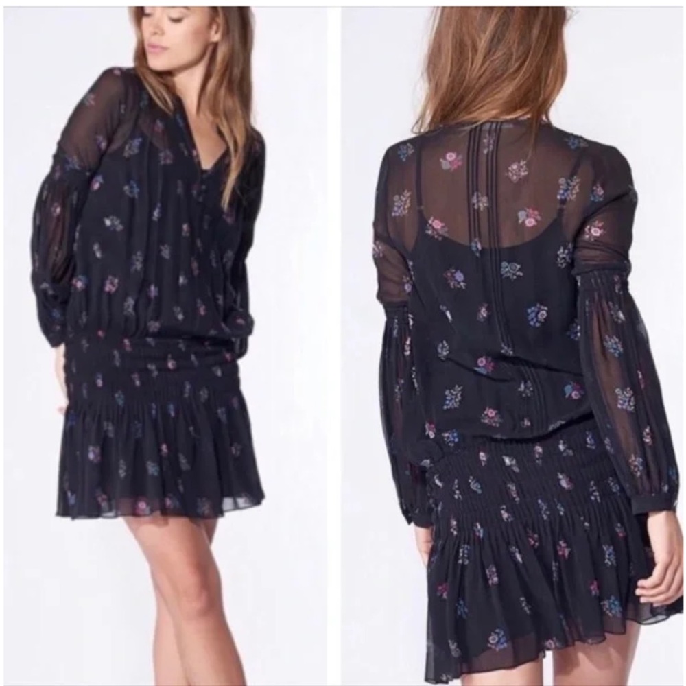 Veronica Beard Alden Print Floral Black Silk Dress